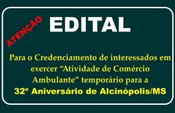 Credenciamento: Comércio Ambulante para a 32º Aniversário de Alcinópolis