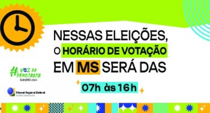 Eleições 2024: horário de votação para eleitores de MS será das 7 às 16h