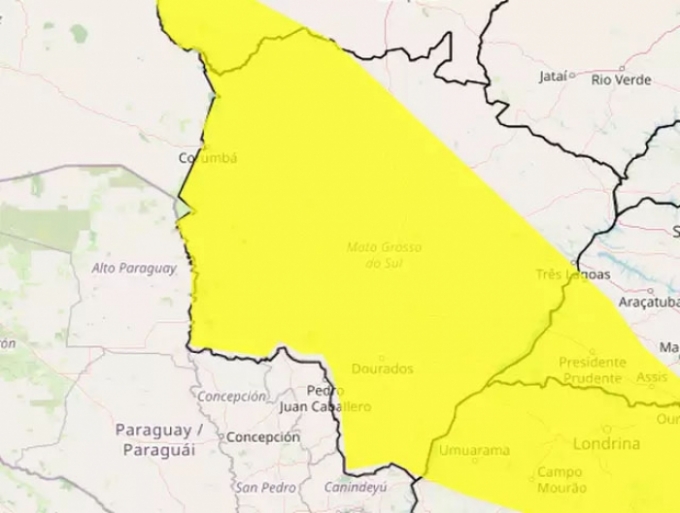 Alerta de tempestade para Figueirão e mais 70 municípios de MS.