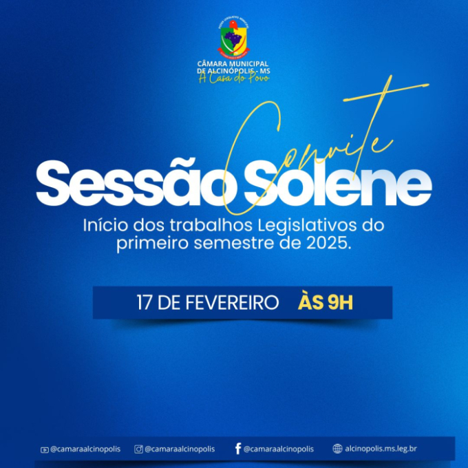 Câmara Municipal de Alcinópolis convida para sessão solene de abertura dos Trabalhos