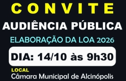 Prefeitura de Alcinópolis convida toda população para “Audiência Pública – LOA - 2026”