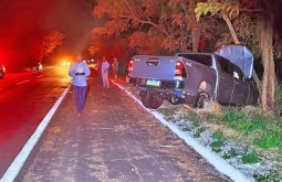 Caminhonete bate em anta e três pessoas ficam feridas na MS-134