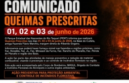 Parque Estadual das Nascentes do Rio Taquari realizará Queimas Prescritas nos dias 01, 02 e 03 de j