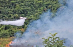 Bombeiros fazem queima prescrita em treinamento no Parque do Rio Taquari